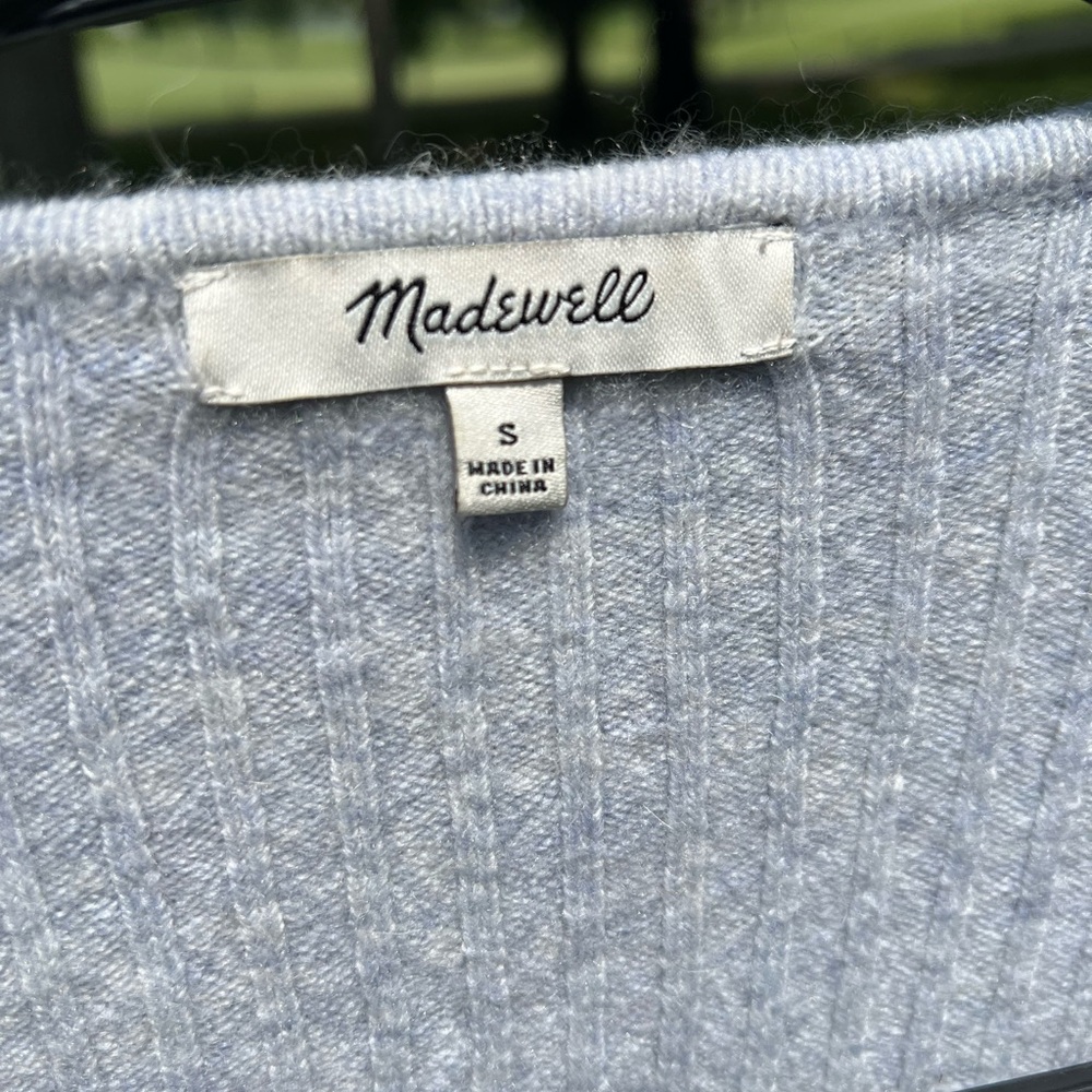 Madewell Cropped V-Neck Cardigan, Heather Serene Blue, Sz S - Picture 5 of 8